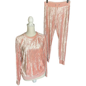 Make Model Womens Crew Neck Velour 2 Piece Tracksuit Long Sleeve Size S/XS Pink